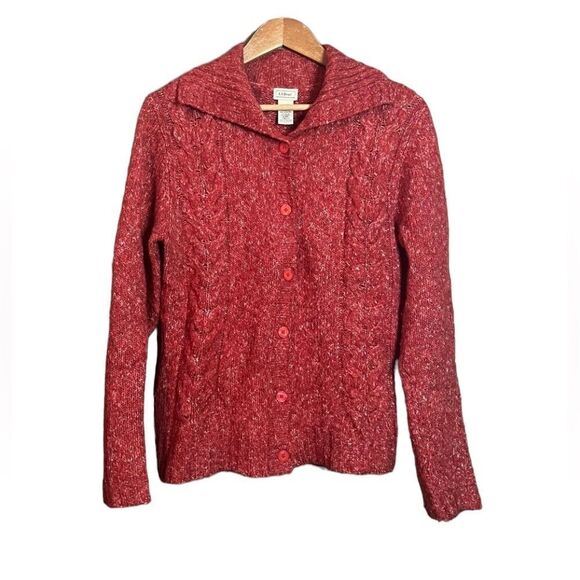 L.L. Bean red wool blend button cardigan - Picture 1 of 11